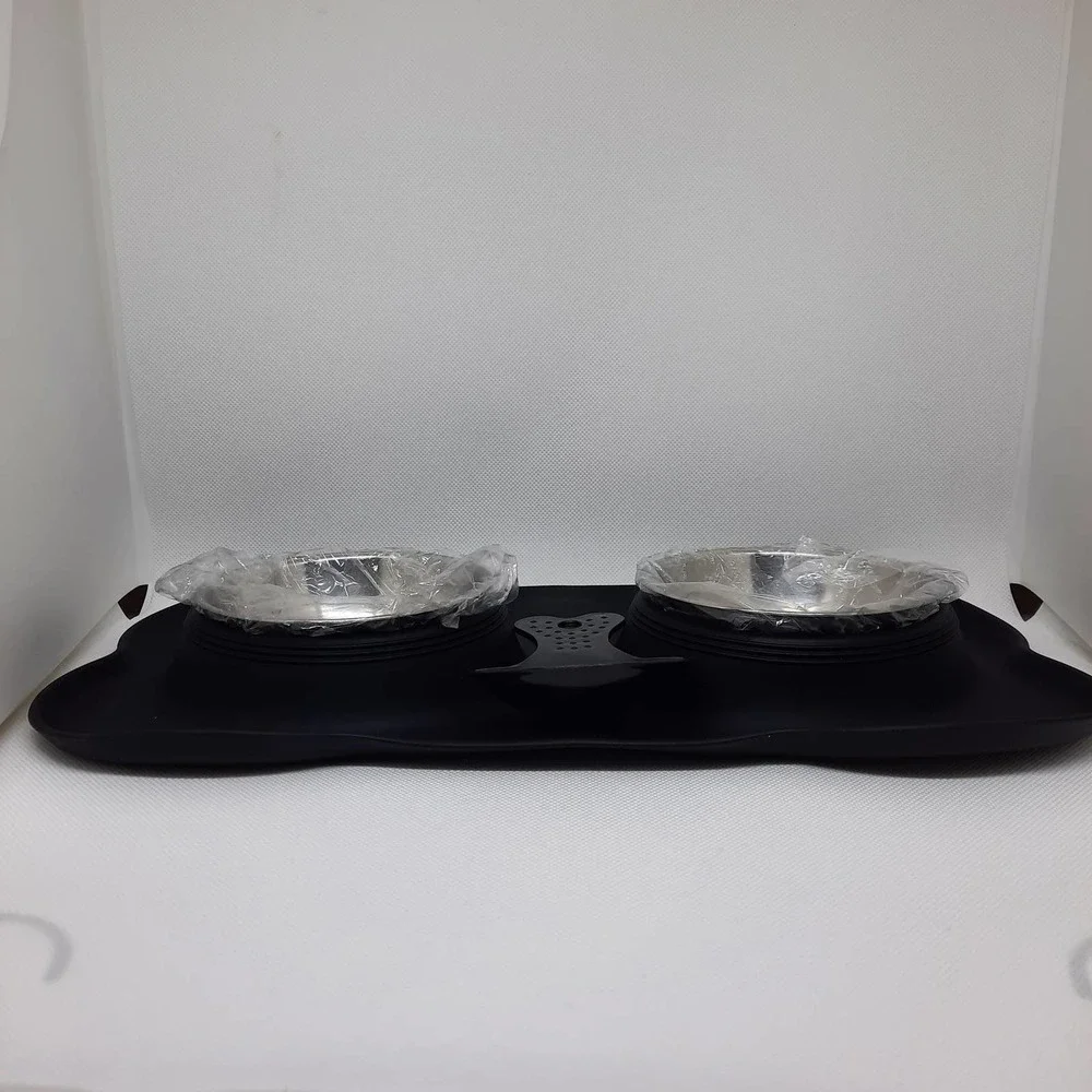 URPower Dog/Cat Food & Water Bowl Set with Bone Shaped Mat